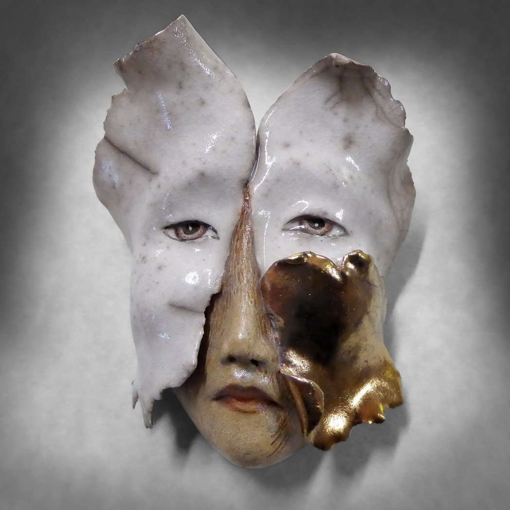 Changes - Raku Mask Sculpture, Original Mask Art, Art to Wear / maskwoman