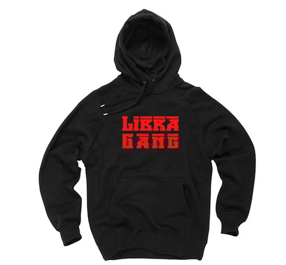 Image of Libra Gang Ferrari Script Red on Black Hoody
