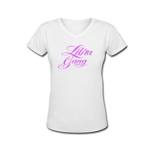 Image of Womens Pink on White V neck 100% Cottoon t shirt design