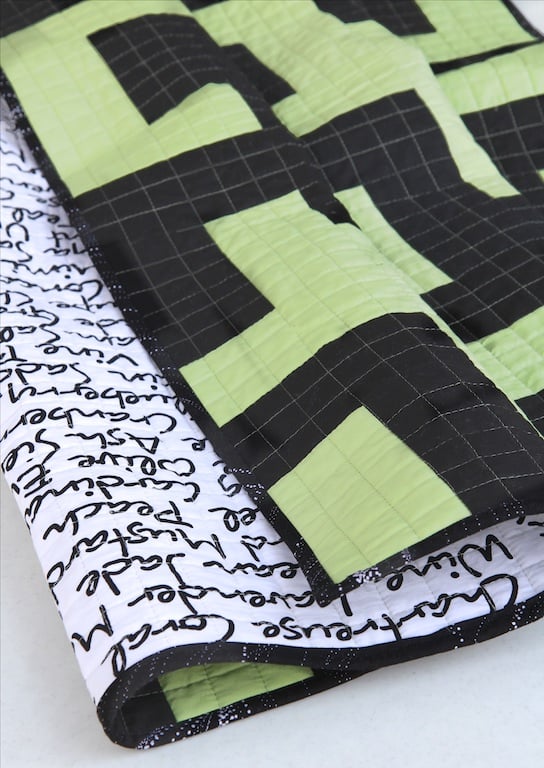 Image of Mixed Up Maze Quilt in Tarragon and Black