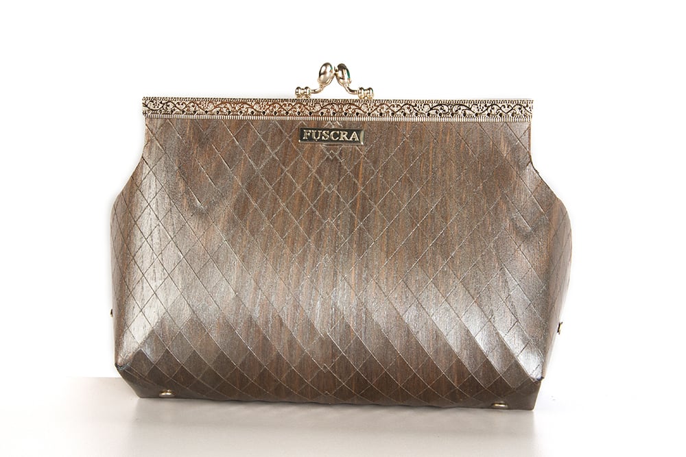 Image of BAG IN WOOD SOPHIA - SIZE M AND L - SILVER COLOR
