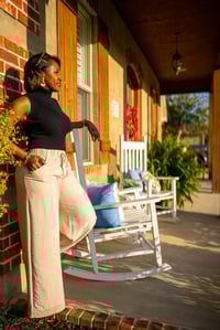 Image 3 of Wide Leg Pants w/Drawstring & Pockets-Tan