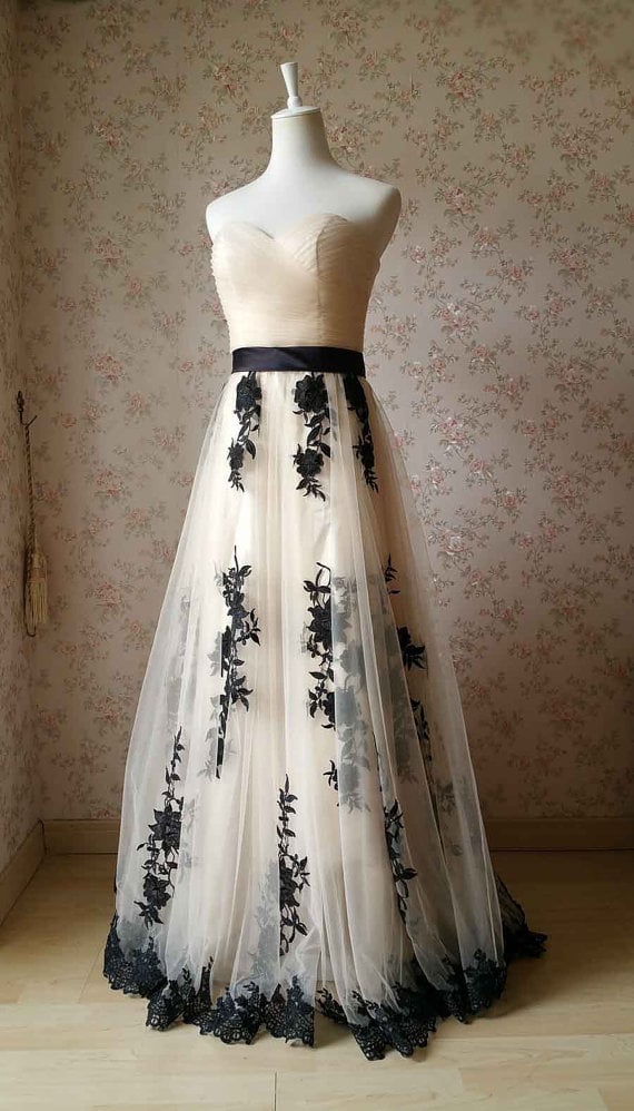 Lovely Light Champagne Tulle Long Prom Gown with Lace Applique, Prom Dresses
