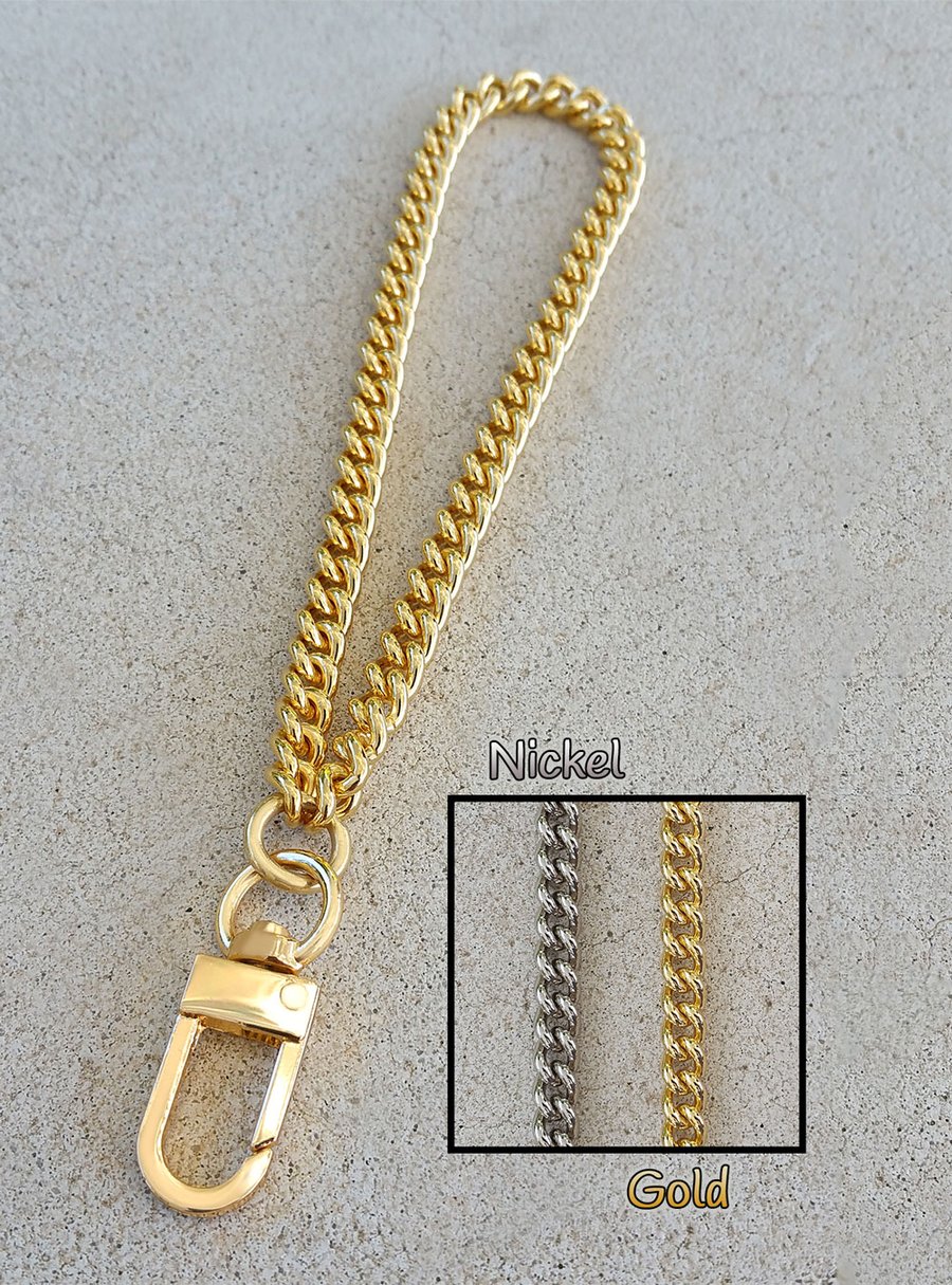 GOLD Chain Purse Strap - Mini Classy Curb Chain - 1/4 Wide - Choose Length  & Clip Style