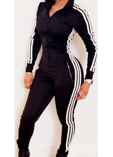 Image of Long Sleeve Three Striped Zipped Jumpsuit