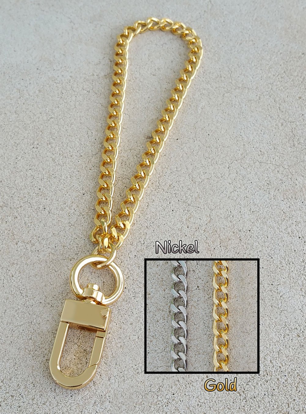 Image of GOLD or NICKEL Chain Wrist Strap - Mini Classy Curb Diamond Cut - 1/4" Wide - Choose Size & Hook