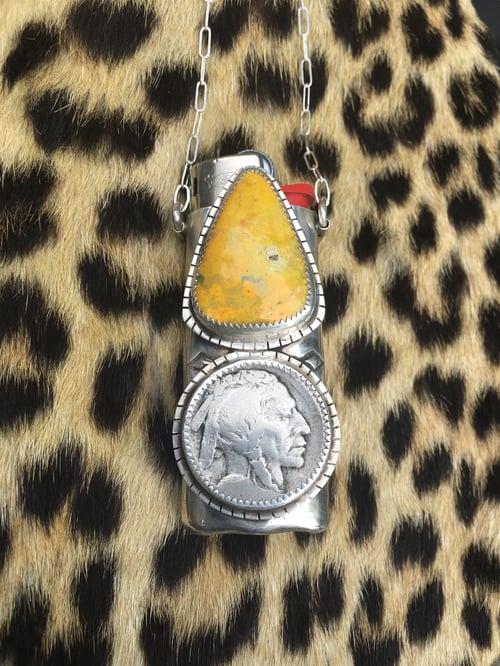 Image of REVERSIBLE BUMBLE BEE JASPER AND TURQUOISE MINI LIGHTER NECKLACE