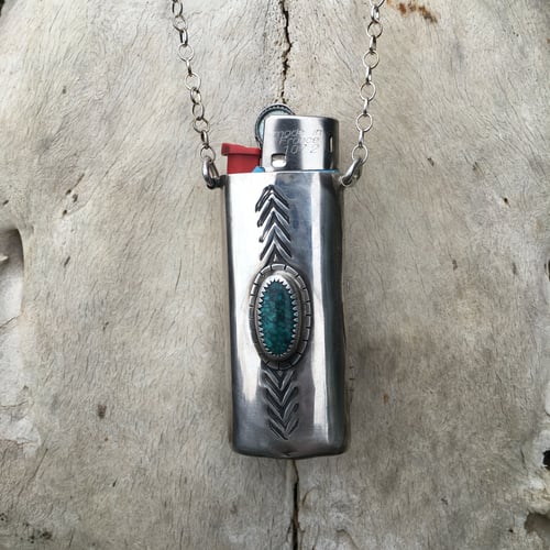 Image of REVERSIBLE CHRYSOCOLLA AND TURQUOISE MINI LIGHTER NECKLACE