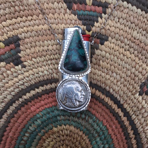 Image of REVERSIBLE CHRYSOCOLLA AND TURQUOISE MINI LIGHTER NECKLACE