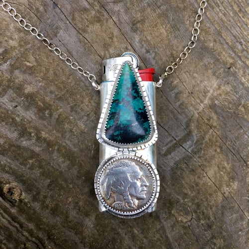 Image of REVERSIBLE CHRYSOCOLLA AND TURQUOISE MINI LIGHTER NECKLACE