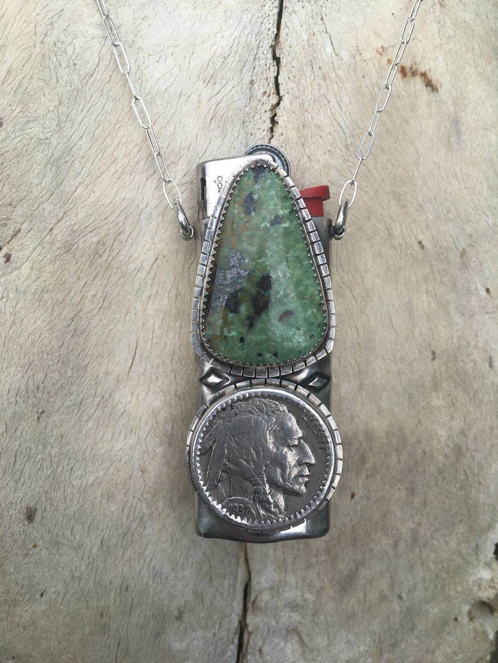 Image of REVERSIBLE SONORA CACTUS AND TURQUOISE MINI LIGHTER NECKLACE