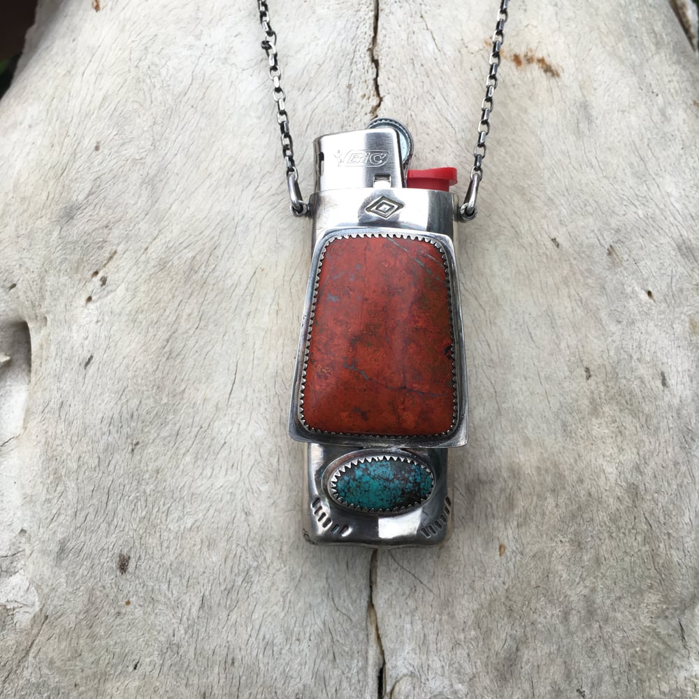 Image of RED SONORA SUNRISE AND TURQUOISE MINI LIGHTER NECKLACE