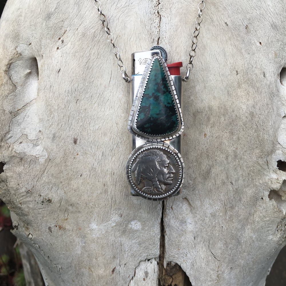 Image of REVERSIBLE CHRYSOCOLLA AND TURQUOISE MINI LIGHTER NECKLACE