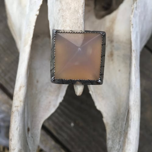 Image of STERLING SILVER ROSE QUARTZ PYRAMID DOUBLE RING