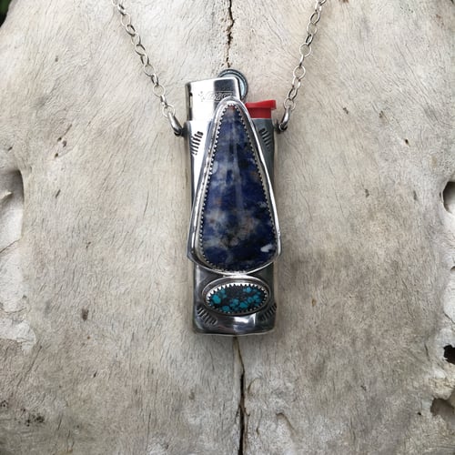 Image of SODALITE AND TURQUOISE MINI LIGHTER NECKLACE