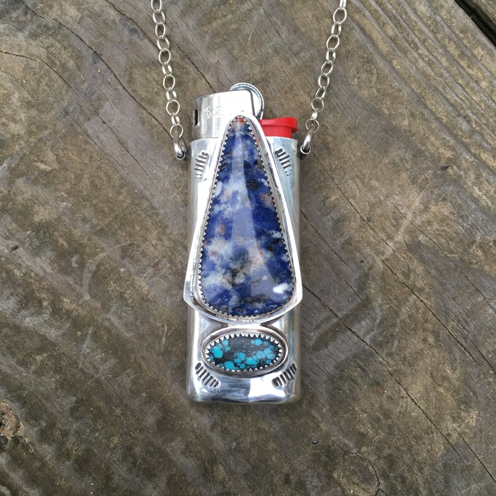 Image of SODALITE AND TURQUOISE MINI LIGHTER NECKLACE