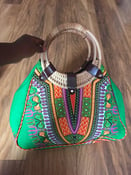 Image of Green Dashiki / Angelina African print hobo bag with wooden handles