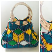 Image of African print hobo bag with gorgeous wooden handles