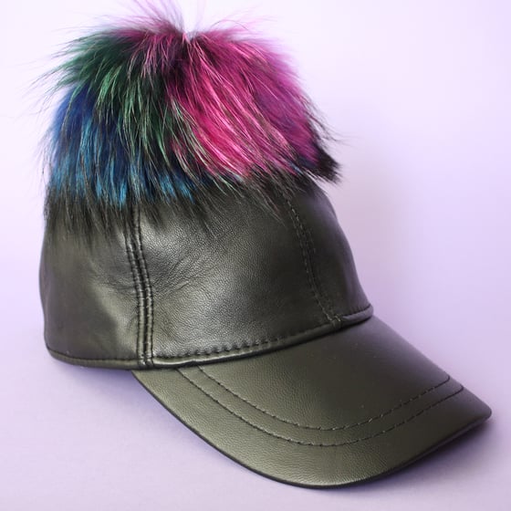 Image of Black Leather Single Pom *Multicolour Mix*