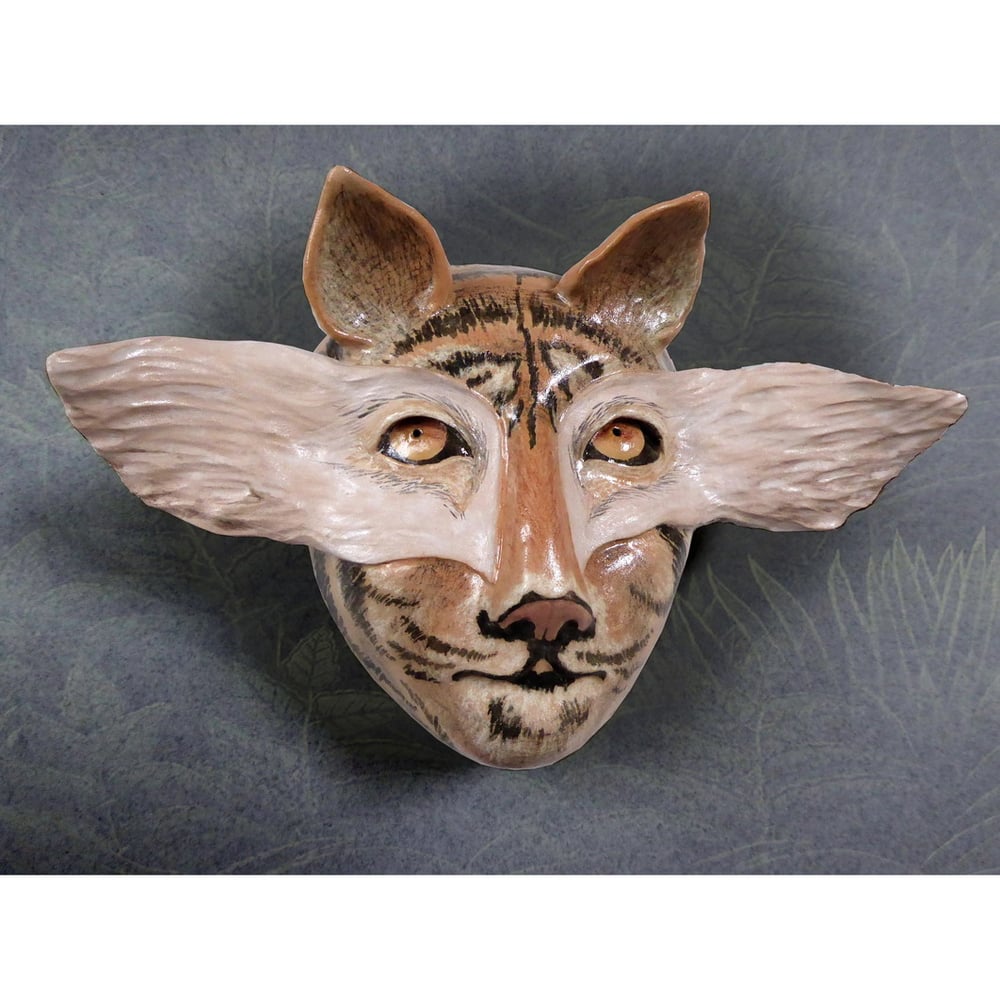 Image of When Kitty Goes A-Hunting - Stoneware Wall Mask - Original Mask Art