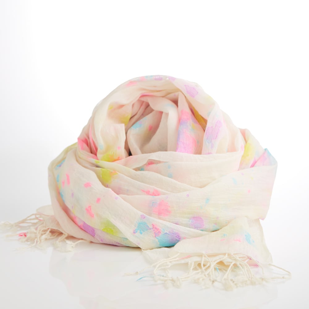 Image of rainbow splatter scarf