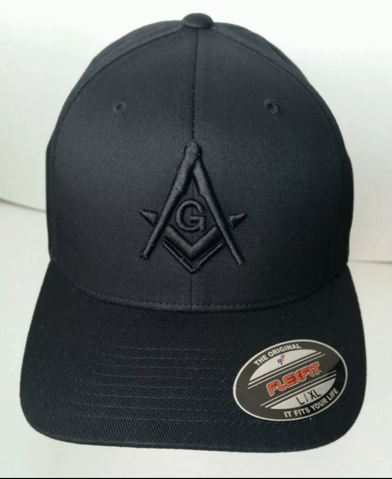 Image of 002 Flexfit Masonic Hat Embroidery All Black