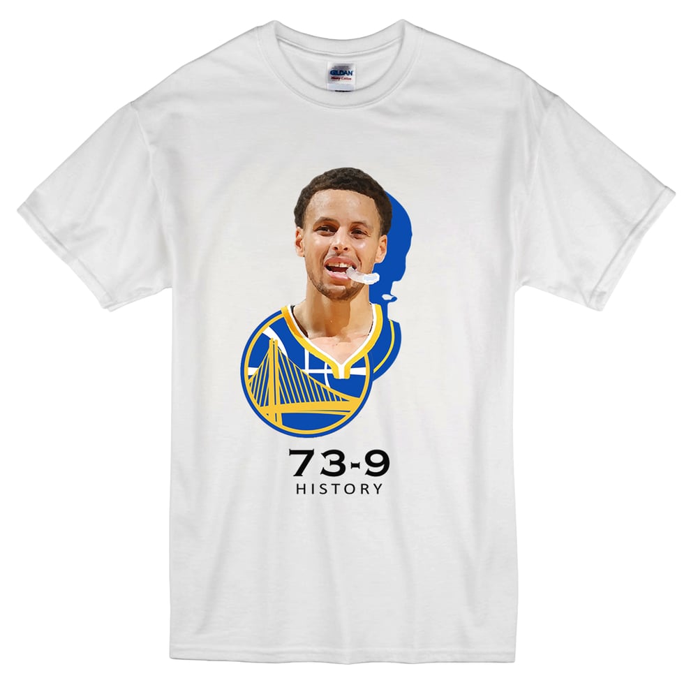 Image of "Steph Mouthguard" Golden State Warriors 73-9 t-shirt