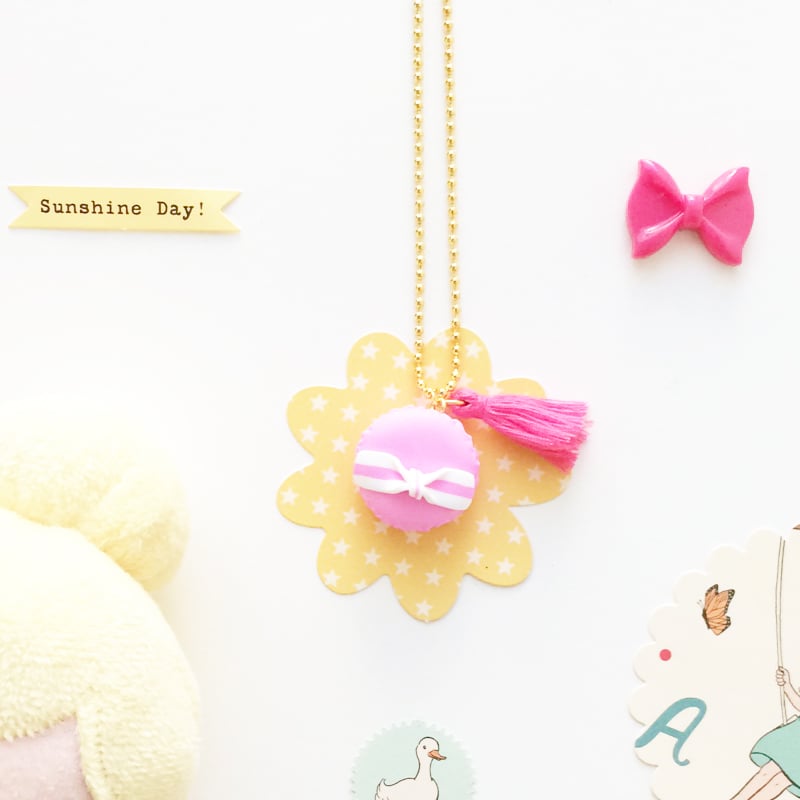 Image of Bright Pink Macaron Necklace