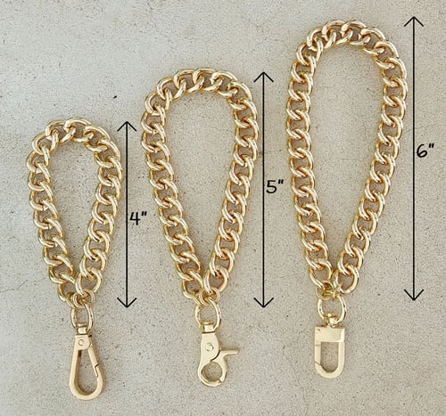 Image of GOLD, LIGHT GOLD or NICKEL Chain Wrist Strap - Large Classy Curb - 7/16" Wide - Choose Size/Hook