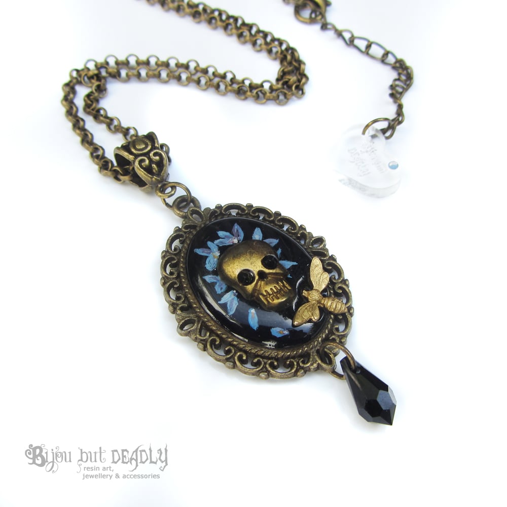 Forget-me-not Skull Cameo Necklace