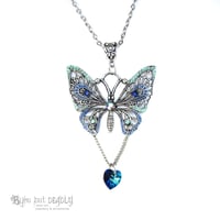 Image 1 of Enamel Crystal Butterfly Necklace - Silver