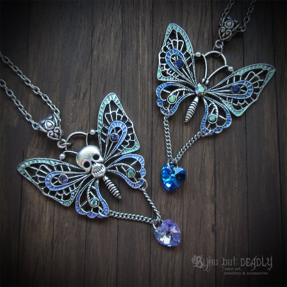 Enamel Crystal Butterfly Necklace - Silver