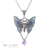 Image 1 of Silver Filigree Skull Butterfly Necklace