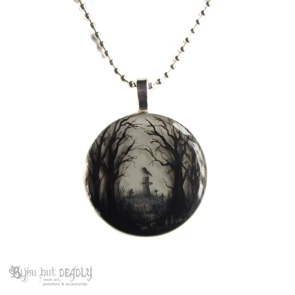 Gloomy Wood Graveyard Round Pendant