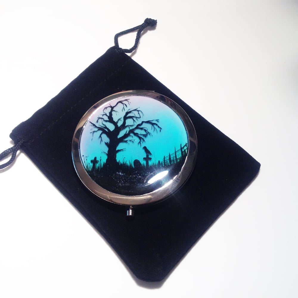 Hand Painted Resin Art Compact Handbag Mirror - Twilight Forest