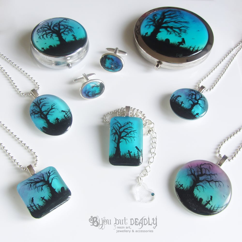 Hand Painted Resin Art Compact Handbag Mirror - Twilight Forest