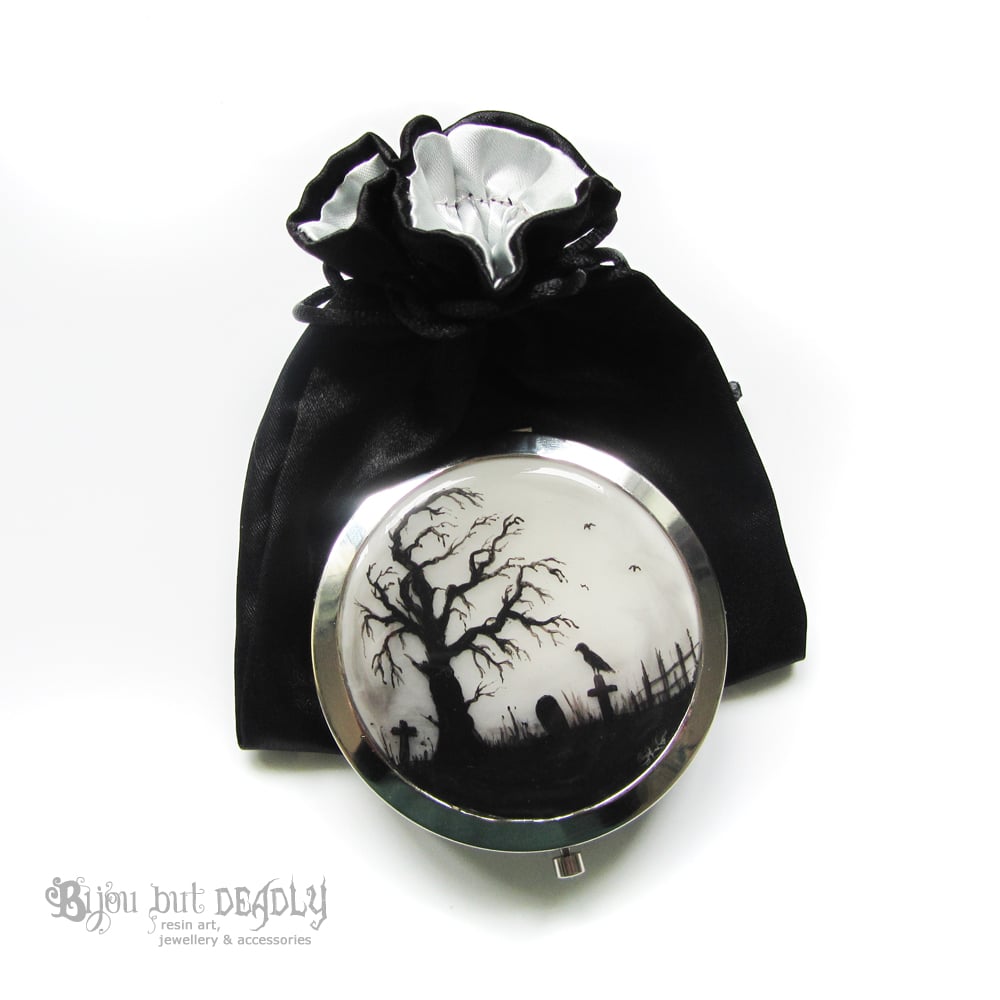 Hand Painted Resin Art Compact Handbag Mirror ~ Gloomy Wood