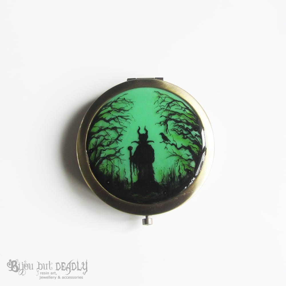 Hand Painted Resin Art Compact Handbag Mirror - Maleficent