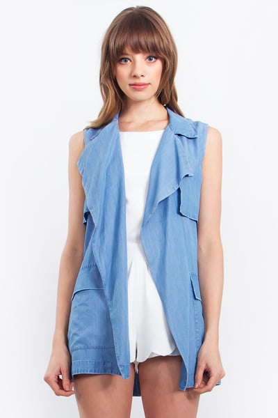 Image of Chambray Sleeveless Trench Vest