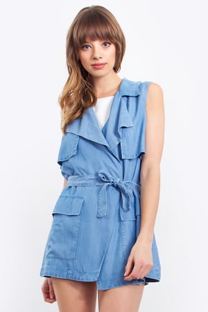 Image of Chambray Sleeveless Trench Vest