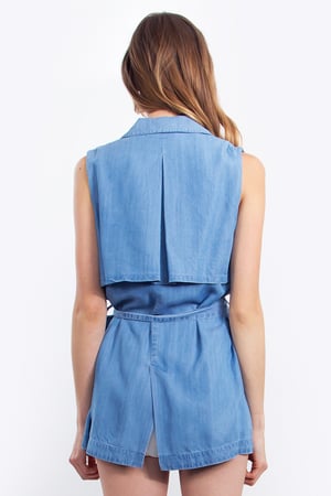 Image of Chambray Sleeveless Trench Vest