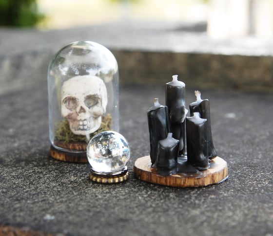 Image of CANDLE MAGICK Miniature Black Pillar Candle Set of 5