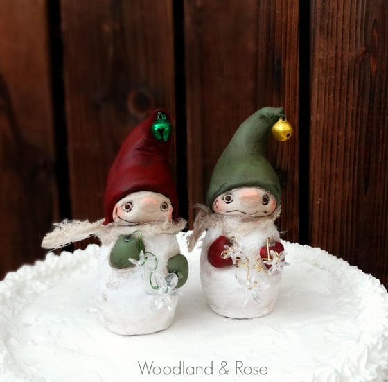 Image of Winter Gnome's set with Snowflake Garland - Original Hand Sculpted Art Doll's - OOAK