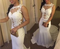 Image 1 of Charming White Lace Applique Mermaid Prom Gowns, Party Gowns, White Gowns