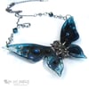 Navy, Teal & Black Spiked Butterfly Necklace - Large  * ON SALE - Was £50 now £35 *