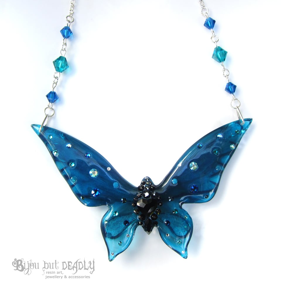 Teal & Capri Blue Butterfly Necklace - Large