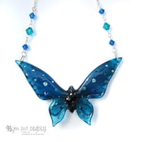 Image 2 of Teal & Capri Blue Butterfly Necklace - Large