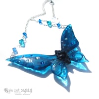 Image 1 of Teal & Capri Blue Butterfly Necklace - Large