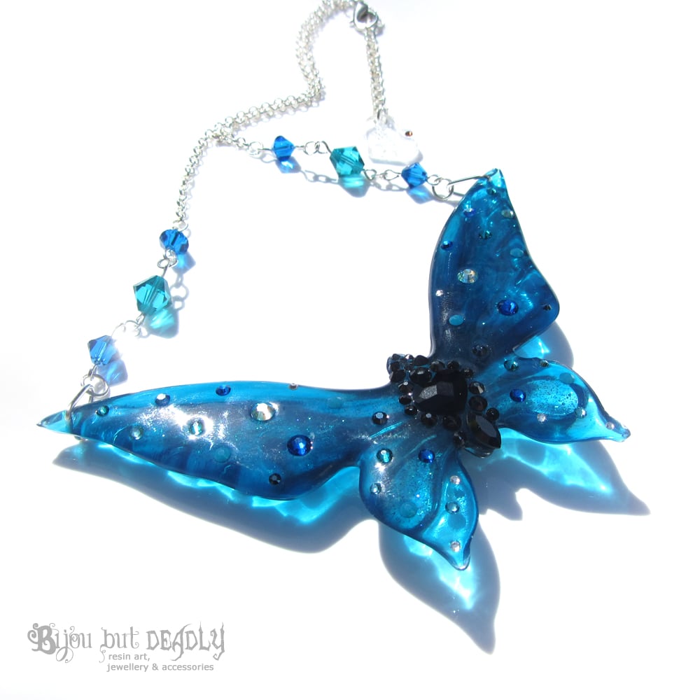 Teal & Capri Blue Butterfly Necklace - Large