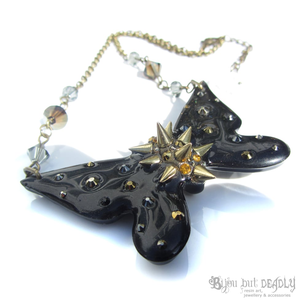 Black Spiked Butterfly Necklace - Small